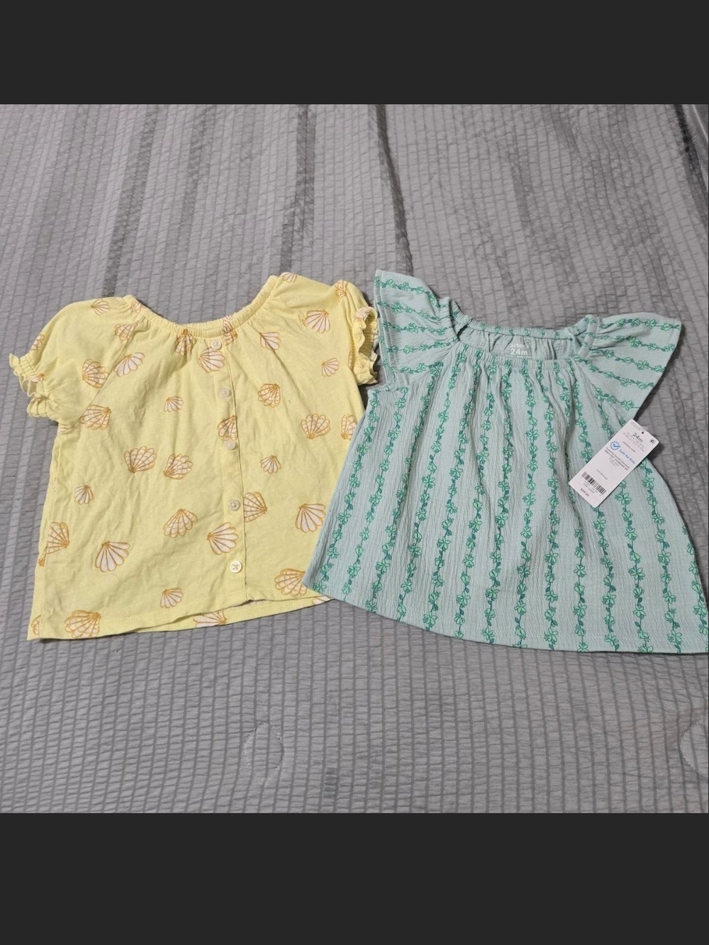 Carter's Yellow Shell Print Top & Mint Green Floral Flutter Sleeve Top